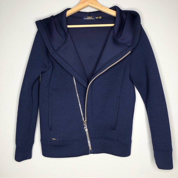 Polo Ralph Lauren Asymmetric Full Zip Hoodie Navy Coat Jacket Winter Fall Shirt - Picture 8 of 13